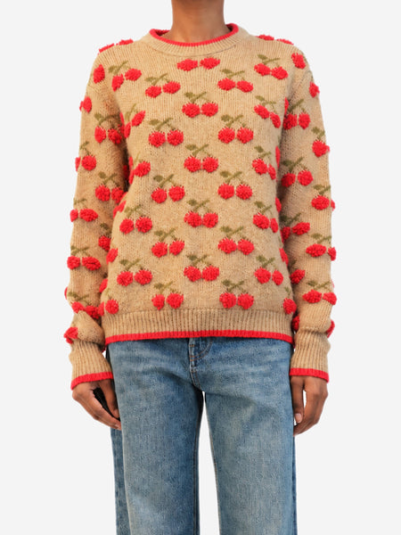 Camel and red alpaca-blend Cherry jumper - size XS product image