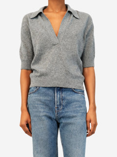 Khaite grey cashmere Shrunken Jo polo top