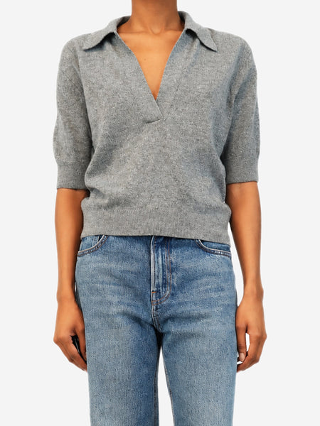 Grey Shrunken Jo cashmere polo top - size S product image