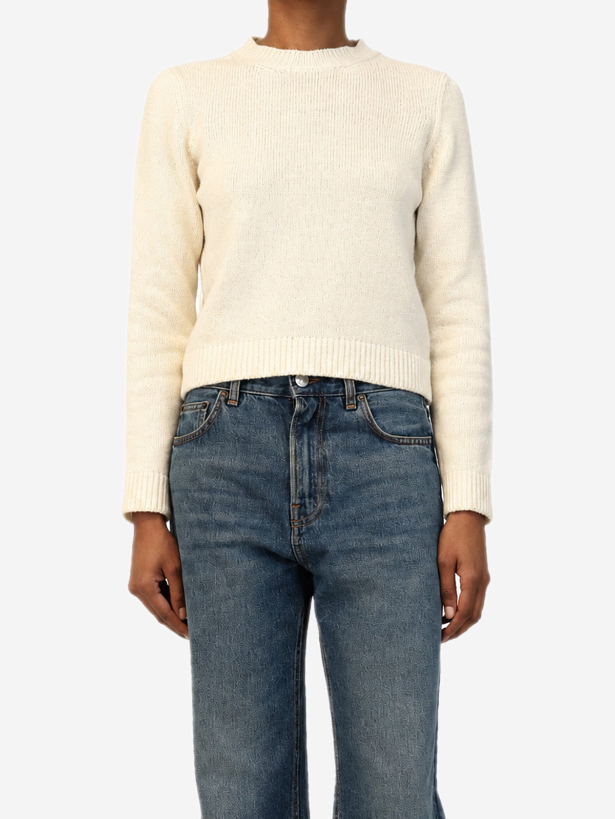 Cream cropped cashmere crew neck jumper - size XS Knitwear Khaite 