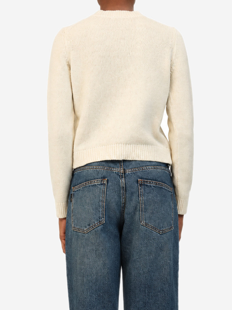 Cream cropped cashmere crew neck jumper - size XS Knitwear Khaite 