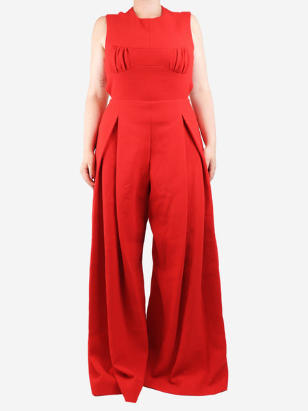 Red crepe wide-leg jumpsuit - size UK 14 product image