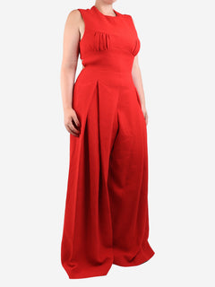 Red crepe wide-leg jumpsuit - size UK 14 Jumpsuits Emilia Wickstead 