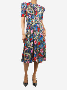 Isabel Marant Multi floral-printed velvet midi dress - size UK 6