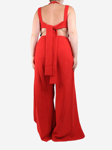 Emilia Wickstead Red crepe wide-leg jumpsuit - size UK 14