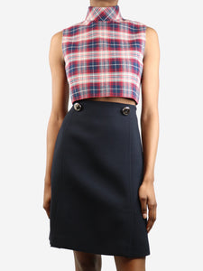 Celine Red high-neck check cropped top - size UK 8