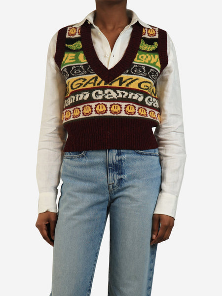 Burgundy smiley jumper vest - size S product image