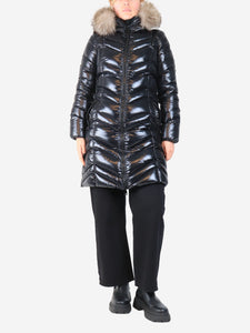 Moncler Black hooded down coat - size UK 8
