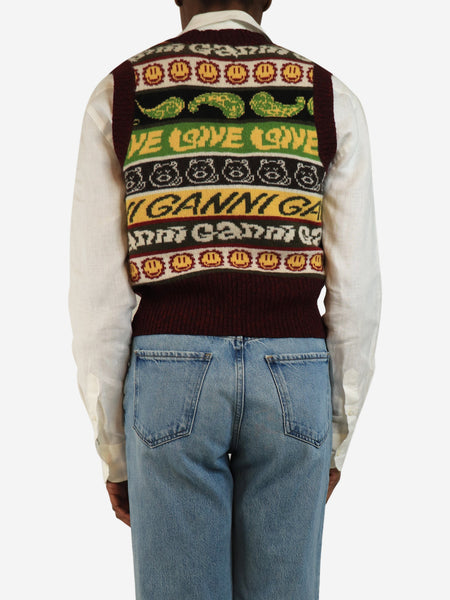 Burgundy smiley jumper vest - size S alternate image