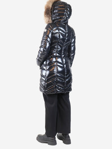 Moncler Black hooded down coat - size UK 8