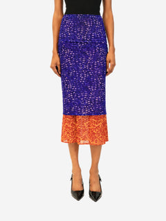 Blue and orange printed mesh midi skirt - size XS Skirts Dries Van Noten 