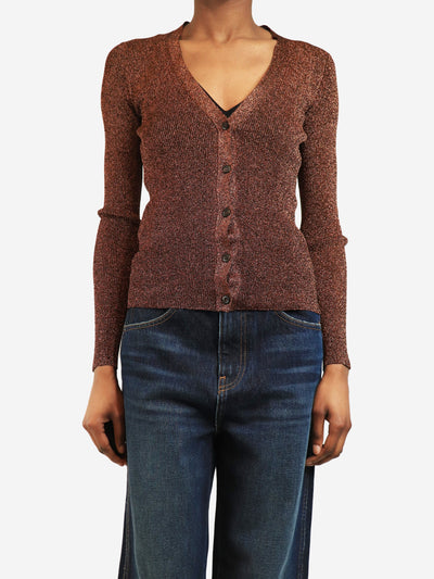 Brown lurex cardigan - size UK 8 Knitwear Prada 