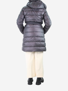 Moncler Grey belted long puffer coat - Brand size 4