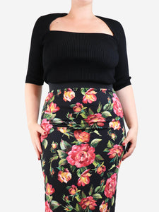 Ganni Black ribbed square-neck top - size L