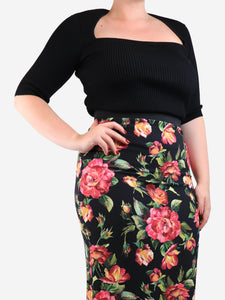 Ganni Black ribbed square-neck top - size L