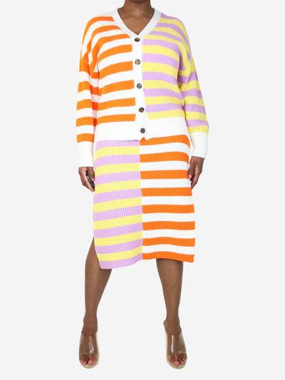Multicolour two-tone striped cardigan and knit dress set - size M Knitwear Staud 