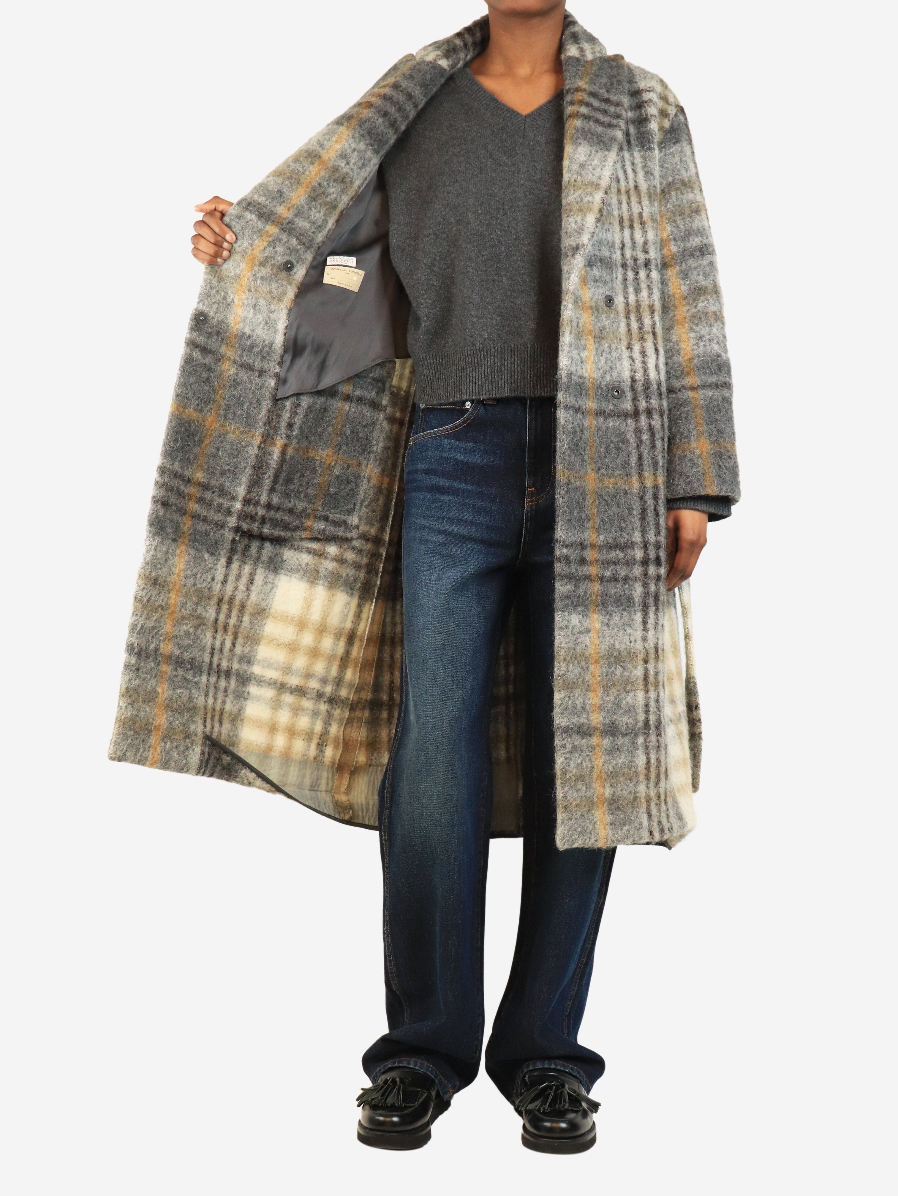 Grey alpaca blend check coat - size UK 6 Coats & Jackets Brunello Cucinelli 