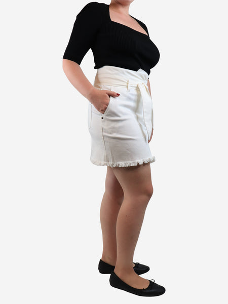 Cream belted denim mini skirt - size L alternate image
