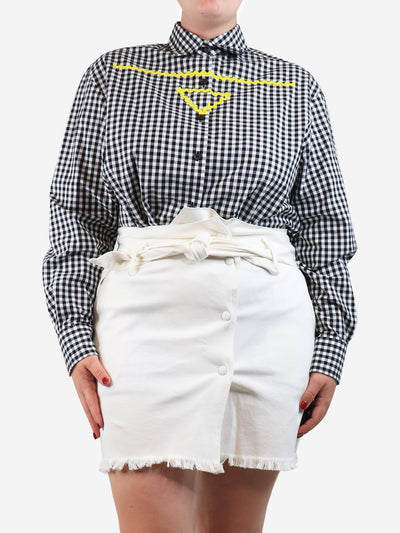 Black gingham shirt with yellow detail - size UK 12 Tops Prada 