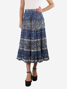 Ulla Johnson Blue printed tiered midi skirt - size UK 12