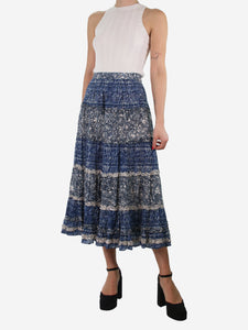 Ulla Johnson Blue printed tiered midi skirt - size UK 12