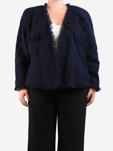 Chanel Navy 2002 ruffle detailing jacket - size UK 18