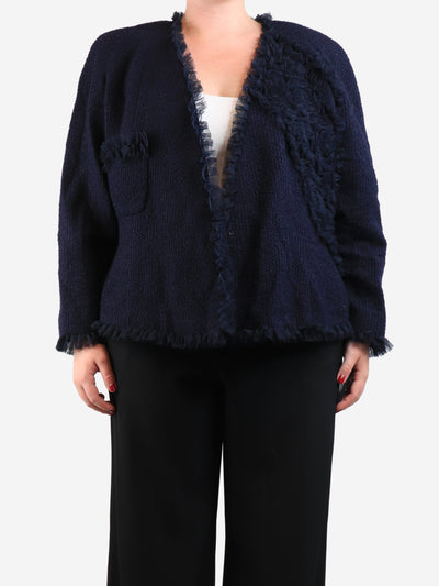 Navy 2002 ruffle detailing jacket - size UK 18 Coats & Jackets Chanel 