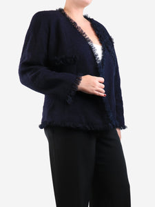 Chanel Navy 2002 ruffle detailing jacket - size UK 18