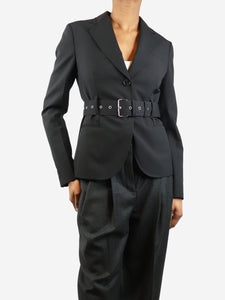 Prada Black single-breasted wool belted blazer - size UK 6