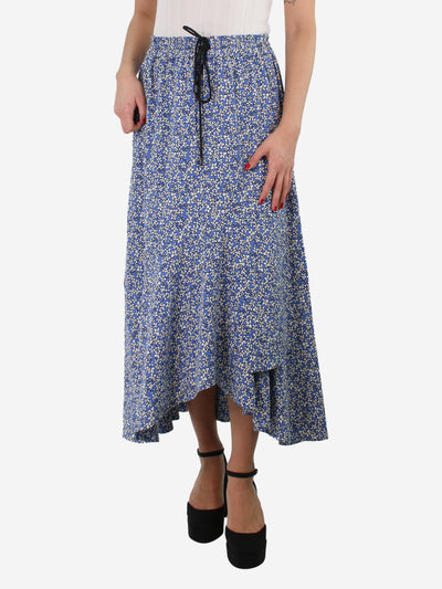 Blue floral-printed ruffle hem maxi skirt - size UK 12 Skirts ME+EM 