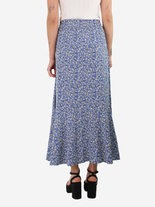 ME+EM Blue floral-printed ruffle hem maxi skirt - size UK 12