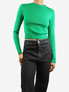 Jil Sander Green crewneck wool cropped jumper - size UK 4