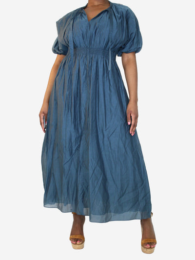 Blue puff short-sleeved maxi dress - size UK 16 Dresses 'S Max Mara 