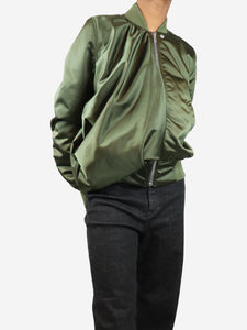 Rick Owens Green padded shell satin bomber jacket - size UK 6