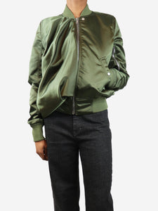 Rick Owens Green padded shell satin bomber jacket - size UK 6