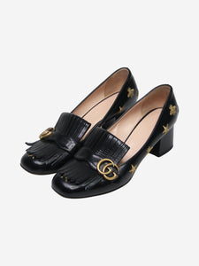 Gucci Black star and bee embroidered GG frilled loafers - size EU 42 (UK 9)