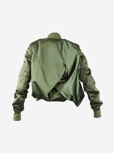 Rick Owens Green padded shell satin bomber jacket - size UK 6