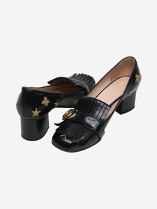 Gucci Black star and bee embroidered GG frilled loafers - size EU 42 (UK 9)