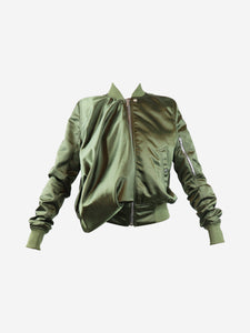 Rick Owens Green padded shell satin bomber jacket - size UK 6