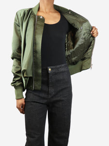 Rick Owens Green padded shell satin bomber jacket - size UK 6