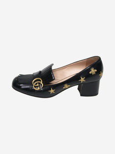 Gucci Black star and bee embroidered GG frilled loafers - size EU 42 (UK 9)