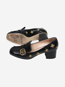 Gucci Black star and bee embroidered GG frilled loafers - size EU 42 (UK 9)