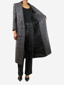 Burberry Grey double-breasted check wool coat - size UK 2