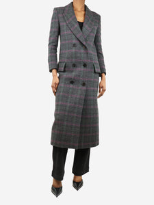 Burberry Grey double-breasted check wool coat - size UK 2