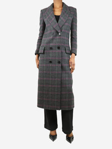 Burberry Grey double-breasted check wool coat - size UK 2