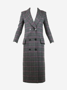 Burberry Grey double-breasted check wool coat - size UK 2