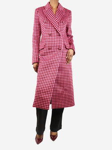 Rebecca Vallance Pink double-breasted gingham brushed-wool coat - size UK 6