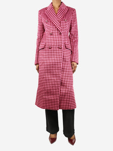 Rebecca Vallance Pink double-breasted gingham brushed-wool coat - size UK 6