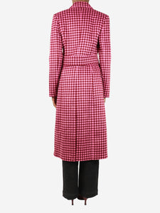 Rebecca Vallance Pink double-breasted gingham brushed-wool coat - size UK 6