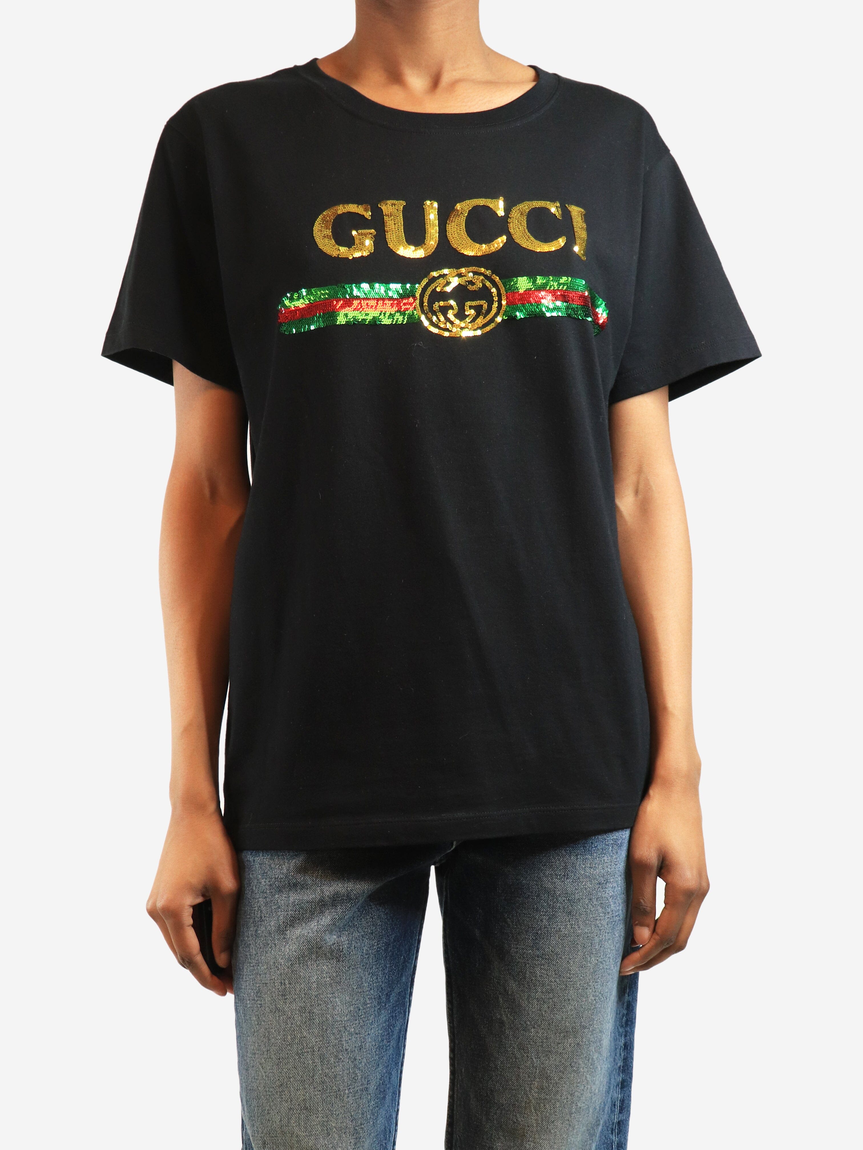 Black sequin logo t-shirt - size XS Tops Gucci 